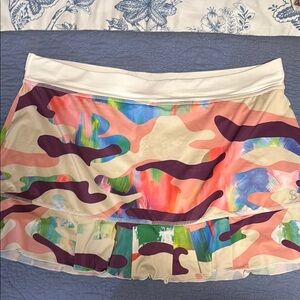 Orange and Red Ruched Skater Mini Skirt